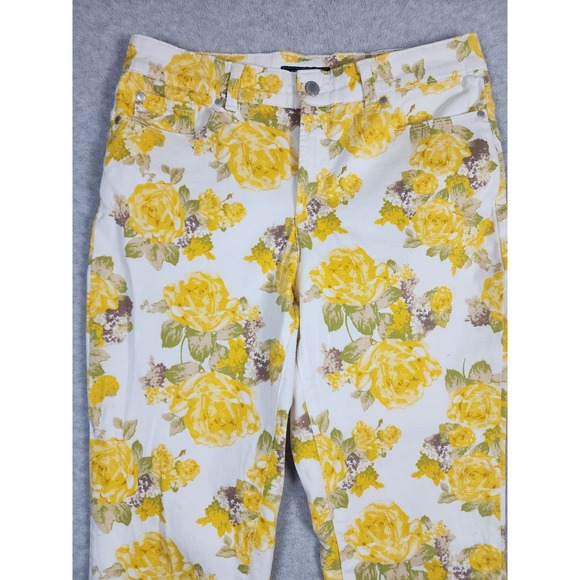 Charter Club Women's Yellow Floral High Rise Cotton Blend Capri Pant Size 8 - Picture 2 of 13